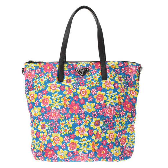 Prada Handbags - PRADA Floral Flower Multicolor Nylon Tote Bag